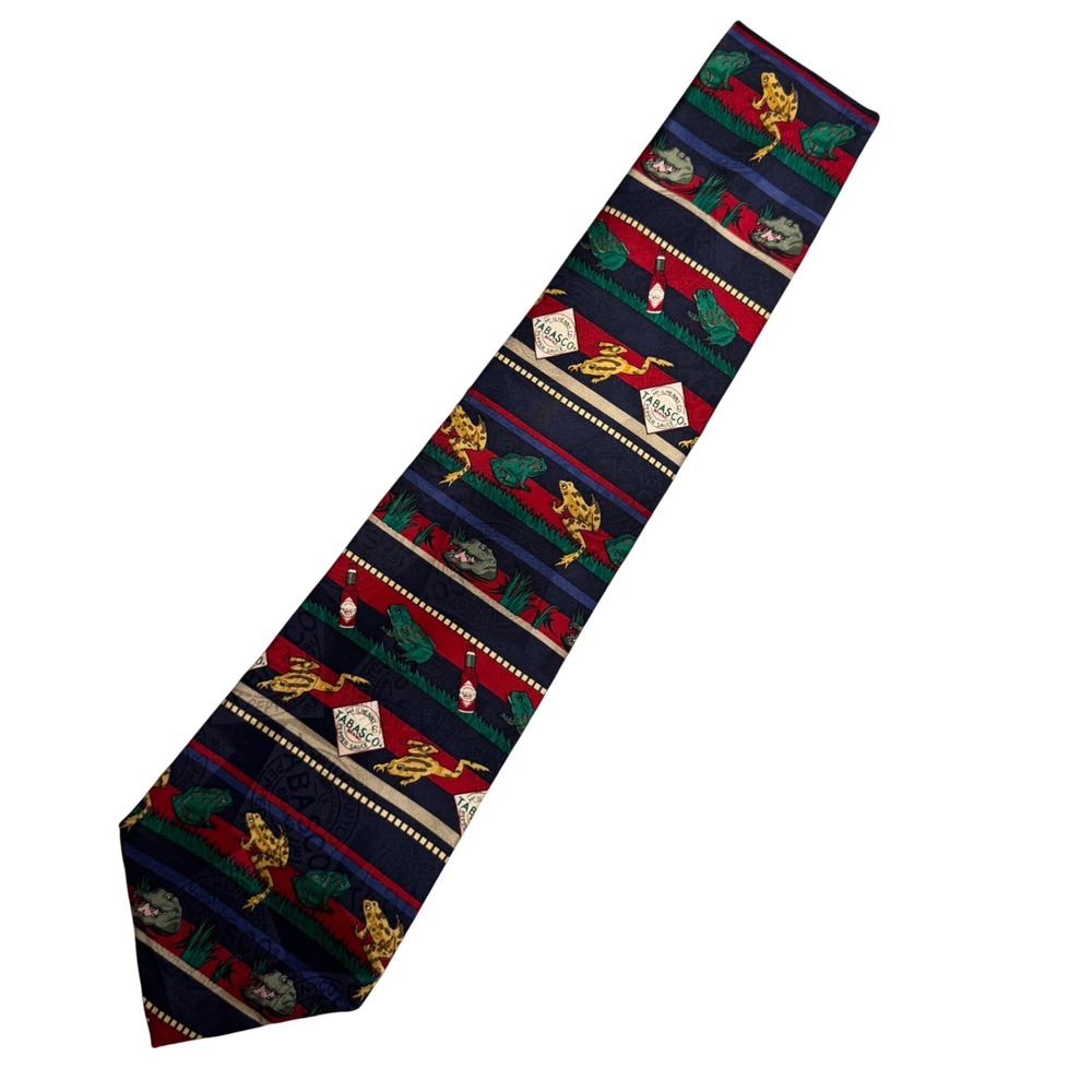 Vintage Tabasco Silk Tie –‎ Frogs, Alligators, Louisiana Swamp Novelty Necktie - Picture 5 of 8